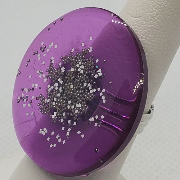 Adjustable Purple & Silver Colored Round Ring - Picture 4 of 6